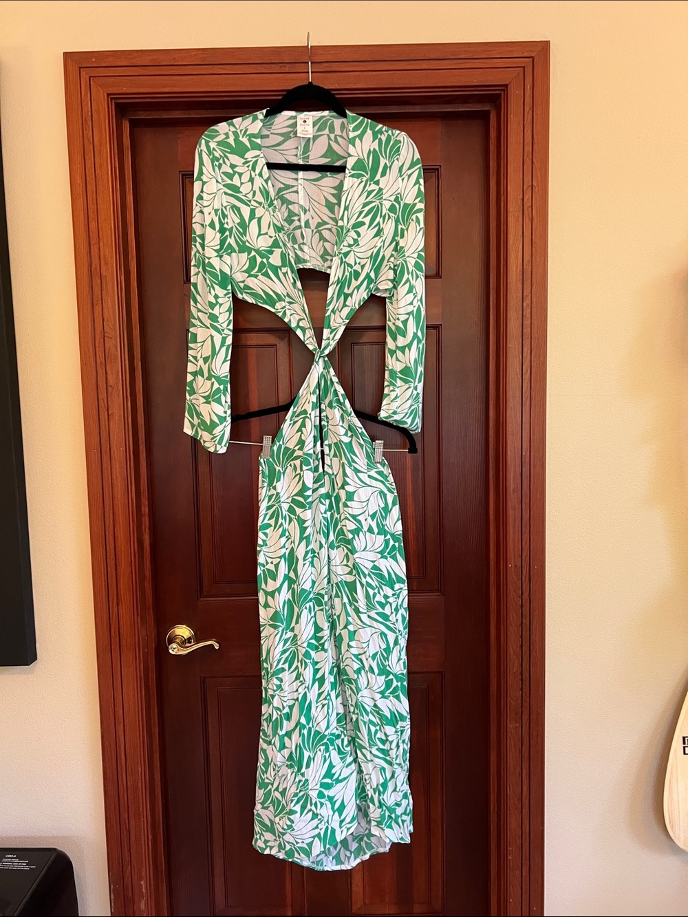 Shade & Shore Green and White Leaf-Print Women’s Swim Coverup Maxi